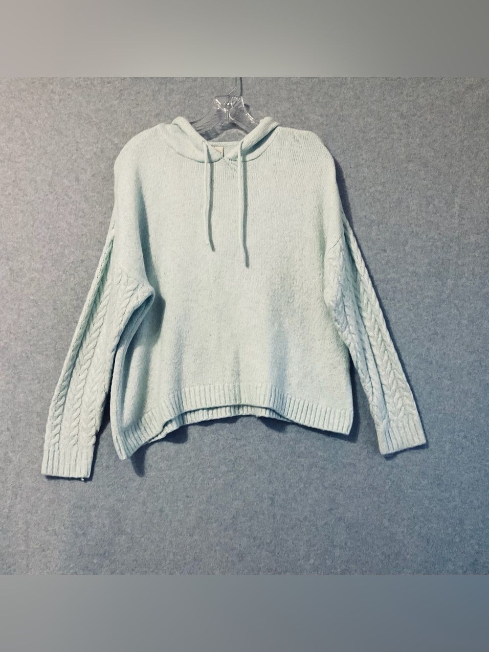 St. John's Bay Light Mint Cable-Detail Hoodie Sweater Sz L